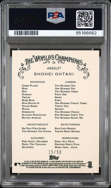 Shohei Ohtani 2020 Allen & Ginter Chrome gold refractor #'d 15/50 PSA 9