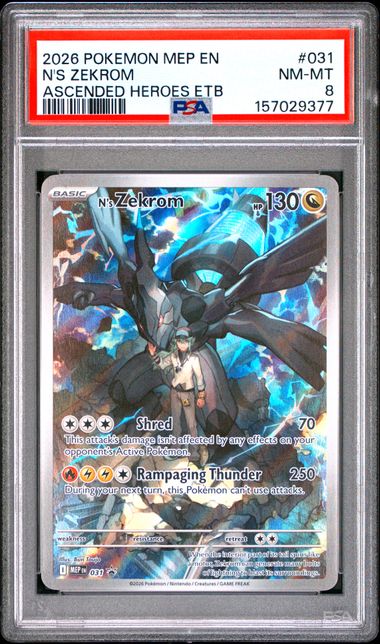 N's Zekrom Pokemon Ascended Heroes ETB Promo #031 PSA 8