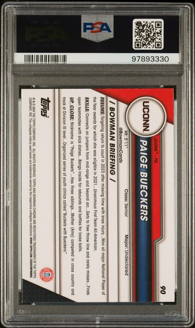 Paige Bueckers 2023 1st Bowman Chrome University pink ref. PSA 10