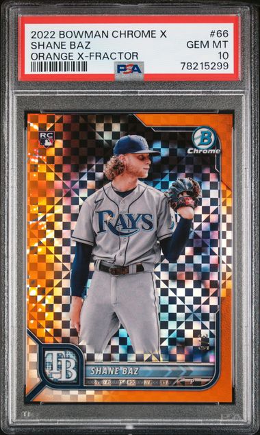 Shane Baz 2022 Bowman Chrome X Orange X-Fractor rookie card 