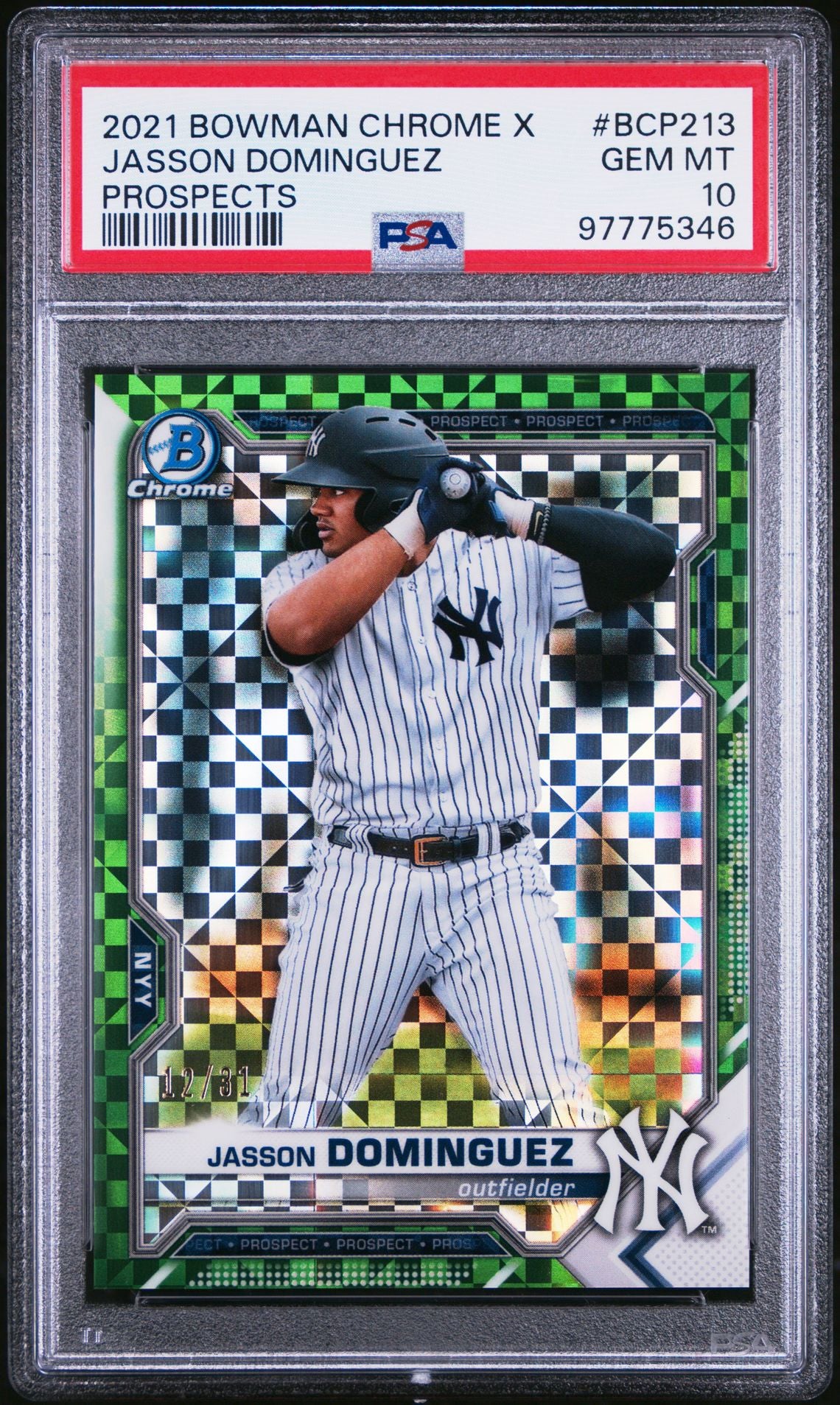Jasson Dominguez 2021 Bowman Chrome X green refractor #'d 12/31 PSA 10