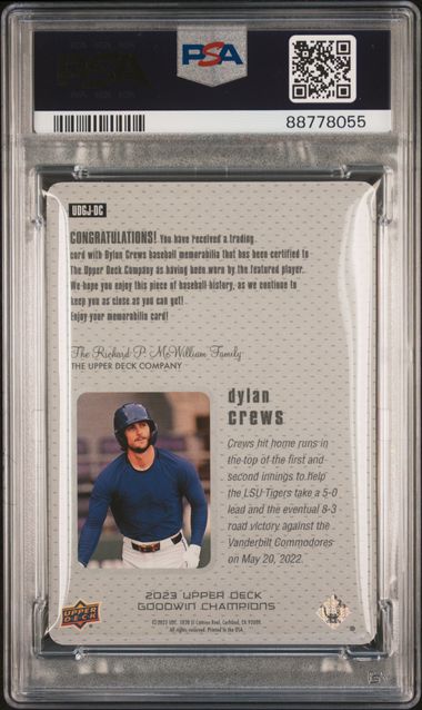 Dylan Crews 2023 Goodwin Champions UD Game Jersey PSA 9