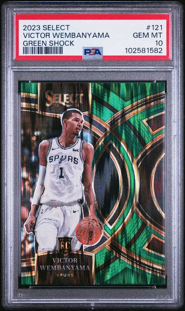 Victor Wembanyama 2023 Panini Select Green Shock Prizm Rookie Card PSA 10