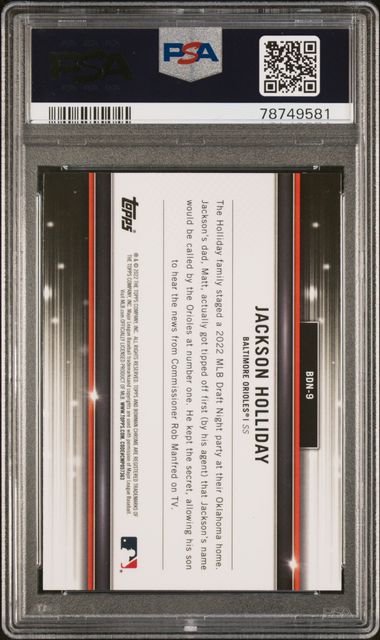 Jackson Holliday 2022 Bowman Draft Chrome Draft Night PSA 10