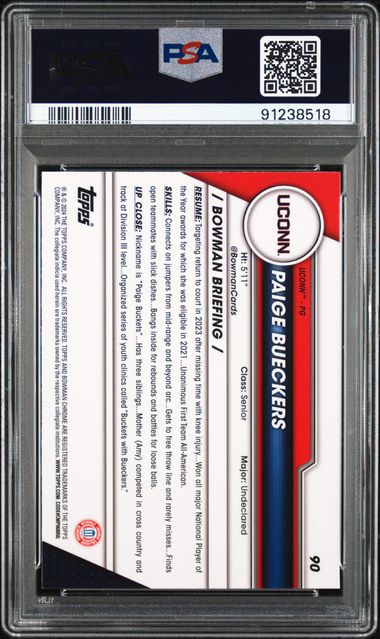 Paige Bueckers 2023 Bowman Chrome University #90 SP PSA 10