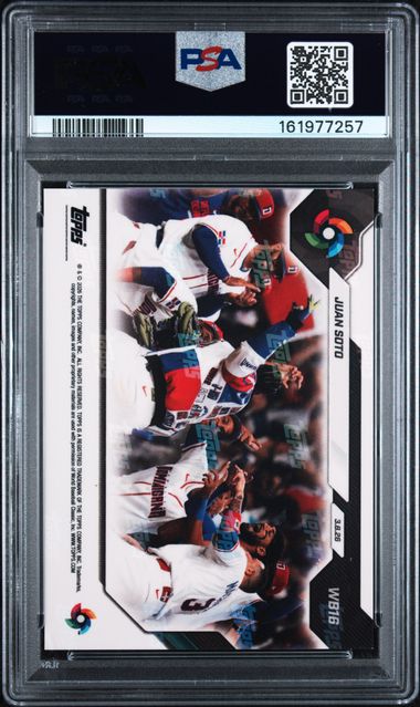 Juan Soto 2026 Topps Now World Baseball Classic 'Let Me Hit' Gold Foil #'d 07/50 PSA 9