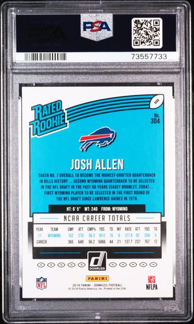 Josh Allen 2018 Panini Donruss Rated Rookie PSA 10