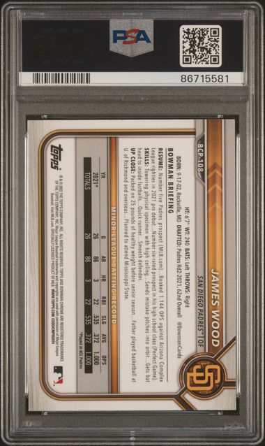 James Wood 2022 1st Bowman Mega Box Chrome Mojo ref PSA 9