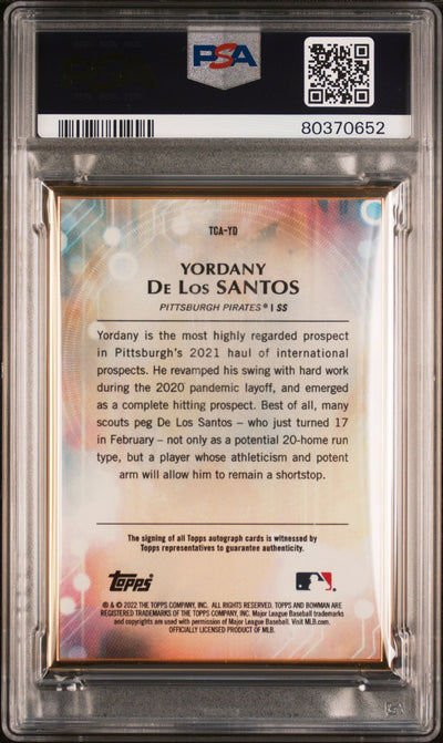 Yordany De Los Santos 2022 Bowman Transcendent autograph silver #'d 1/1 PSA 9