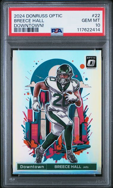 Breece Hall 2024 Panini Donruss Optic Downtown PSA 10