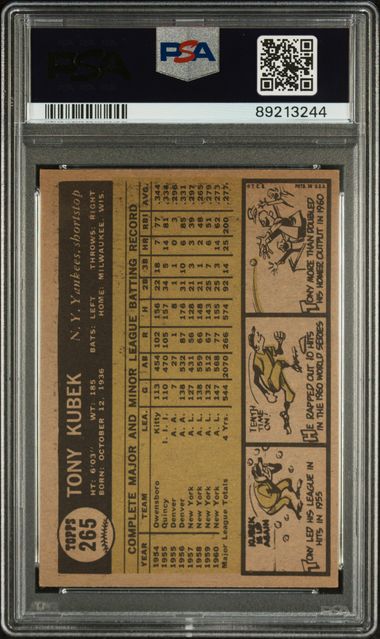 Tony Kubek 1961 Topps #265 PSA 4