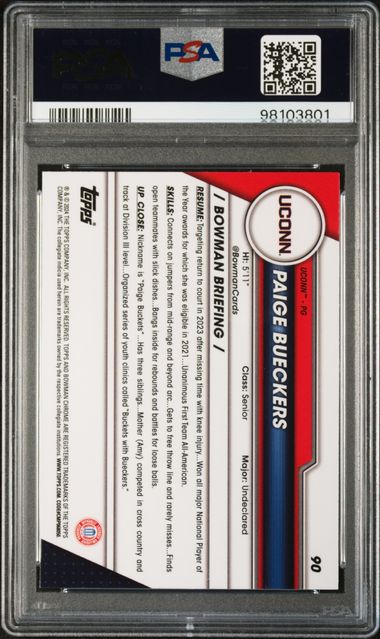 Paige Bueckers 2023 1st Bowman Chrome University PSA 10