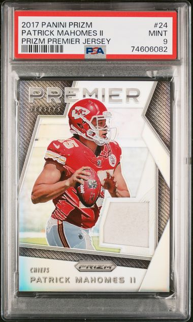 Patrick Mahomes 2017 Panini Prizm Premier Jersey relic rookie card silver prizm PSA 9