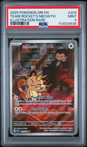 Team Rocket's Meowth Pokémon Destined Rivals Illustration Rare #203/182 PSA 9