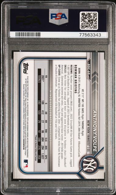 Anthony Volpe 2022 Bowman Draft Sapphire Edition Prospect PSA 10