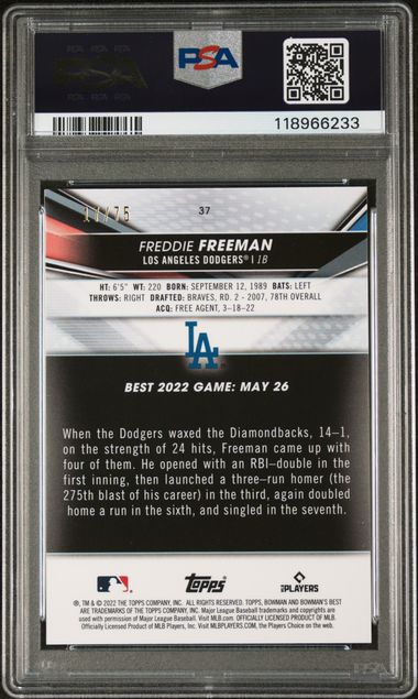 Freddie Freeman 2022 Bowman's Best Gold Lava Refractor PSA 10