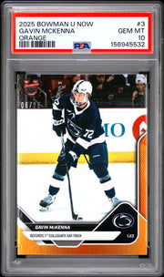 Gavin McKenna 2025 Bowman U Now 1st Hat-Trick Orange #'d 08/25 PSA 10