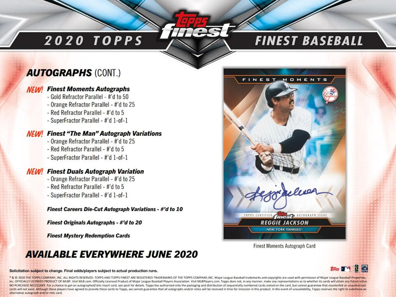 2020 Topps Finest Baseball Hobby Box