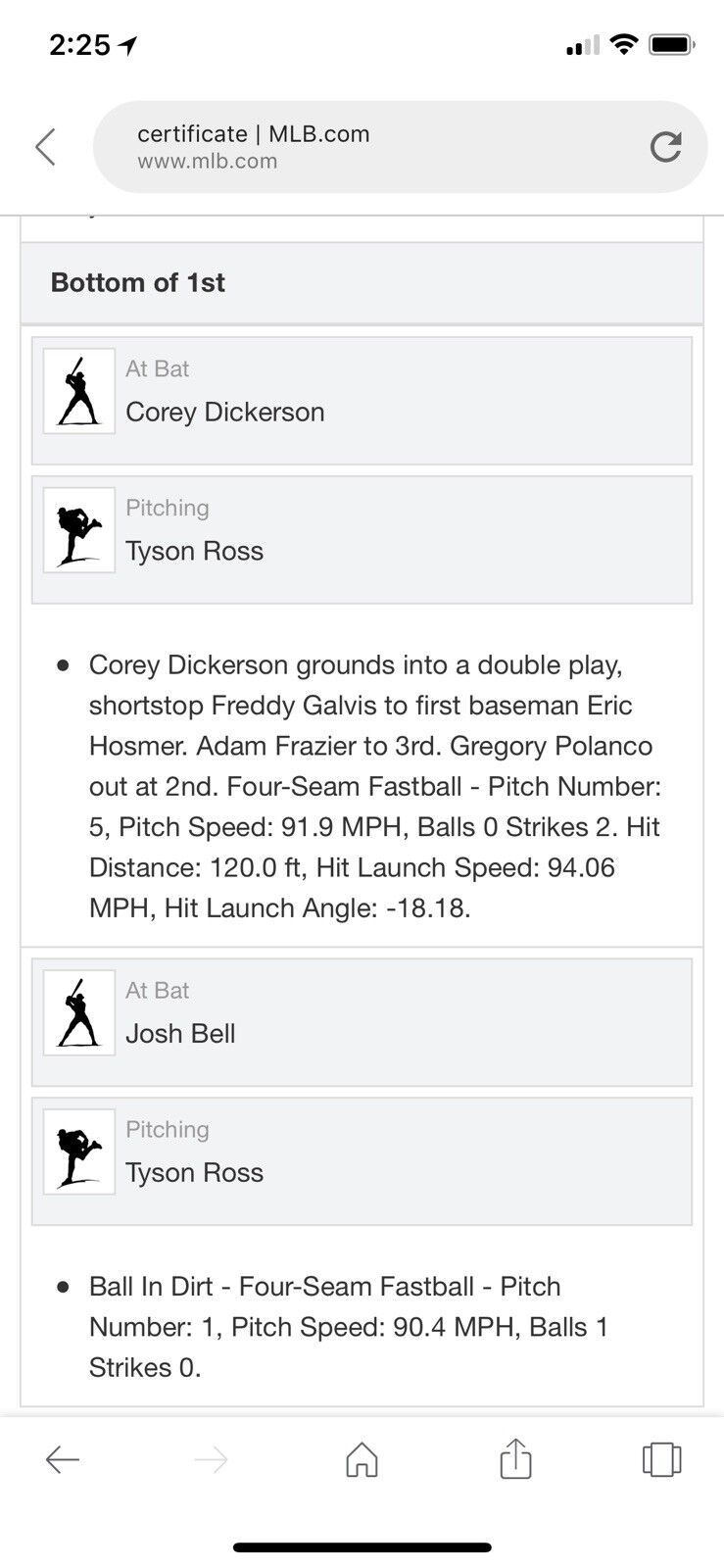 Austin Meadows MLB Debut Game Used Autographed Inscribed Baseball 5/18/18