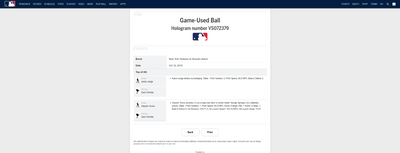 Gleyber Torres MLB ALCS Game Used RBI Double Baseball 10/12/19 RBI Record Ball