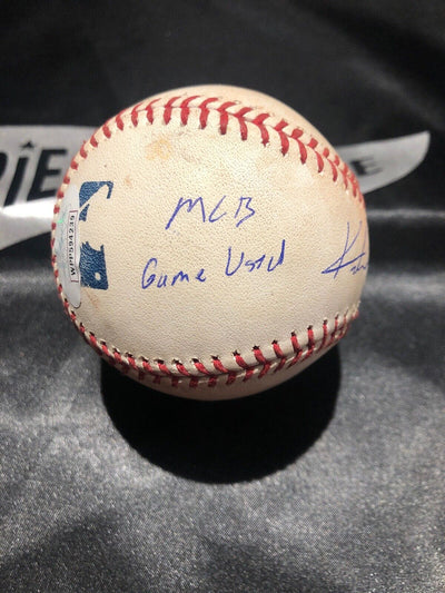 Keston Hiura Game Used MLB Authenticated Double Ball Auto 5/30/19 1st Career 2B