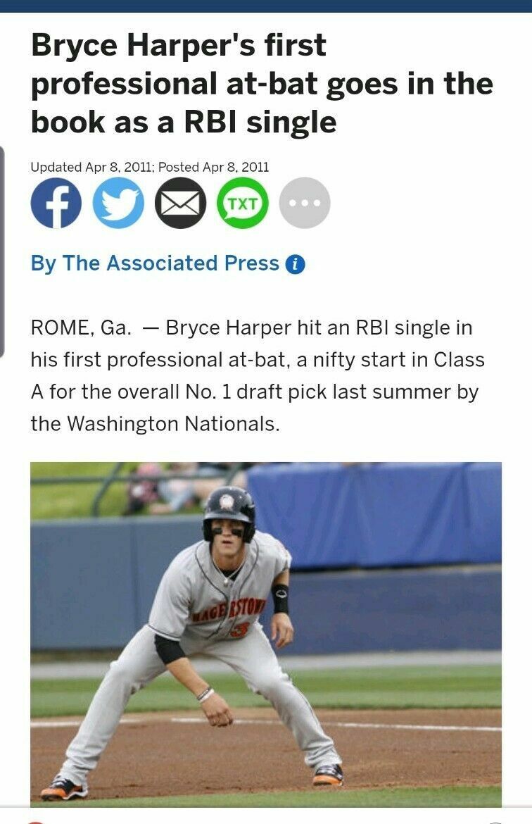 Bryce Harper MLB Authenicated Game Used First ever Stolen Base Pro Debut