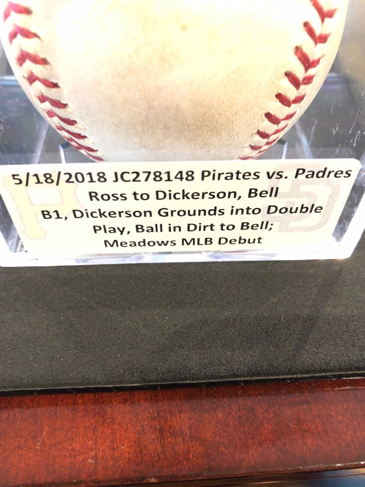 Austin Meadows MLB Debut Game Used Autographed Inscribed Baseball 5/18/18
