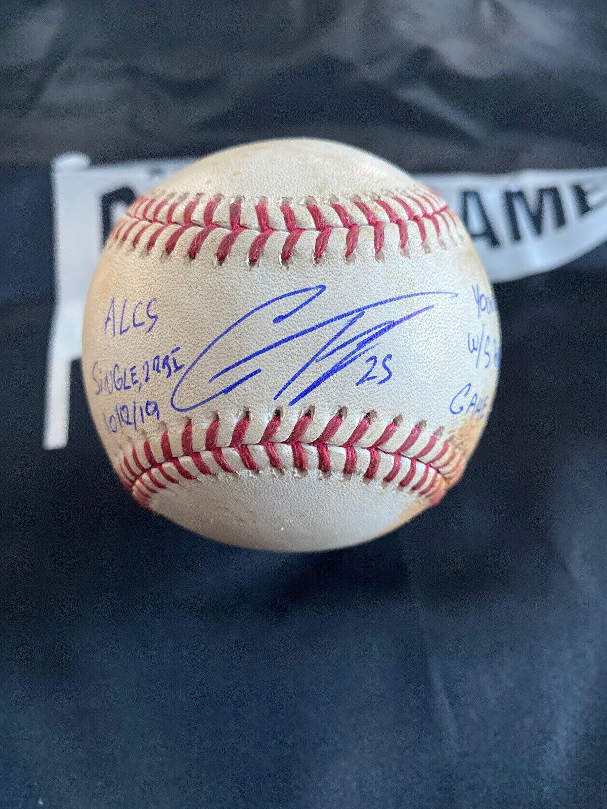 Gleyber Torres MLB ALCS Game Used 2 RBI Single Baseball 10/12/19 Record Ball