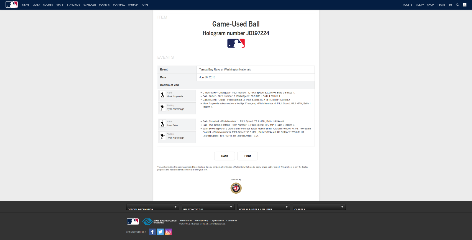 Juan Soto Baseball Authenticated Masterpieces Game-Used, Autographed Baseball