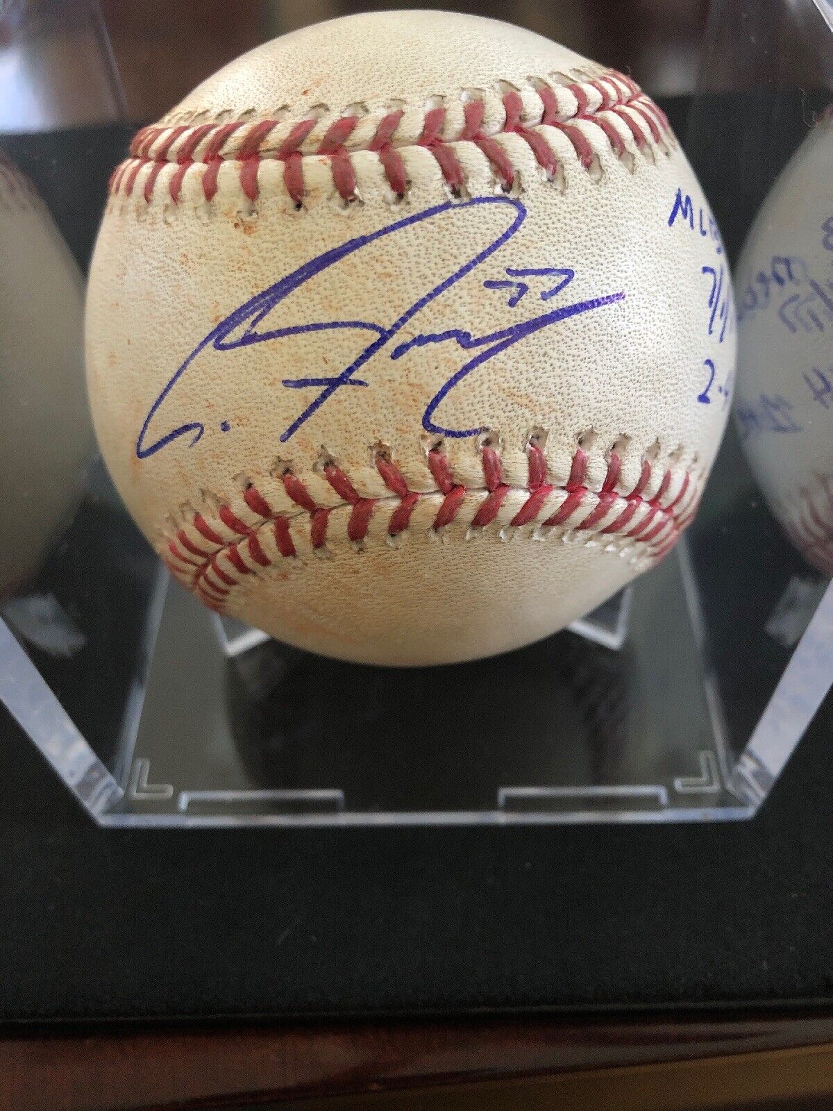 Clint Frazier MLB Debut Game Used Autographed and Inscribed Baseball 7/1/17