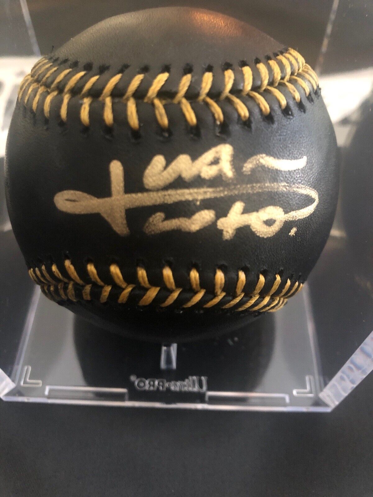 Juan Soto Autographed Black MLB Baseball Sweet Spot Signed in Gold Washington