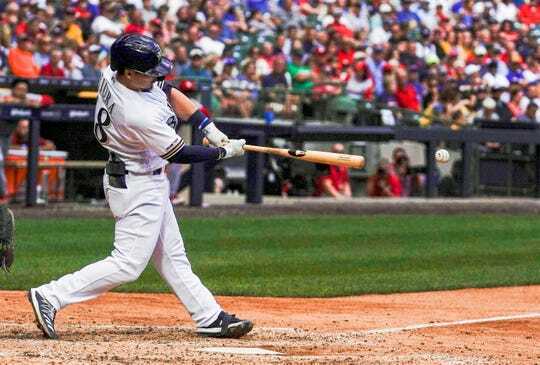 Keston Hiura Game Used MLB Authenticated First MLB At Bat Auto Baseball 5/14/19