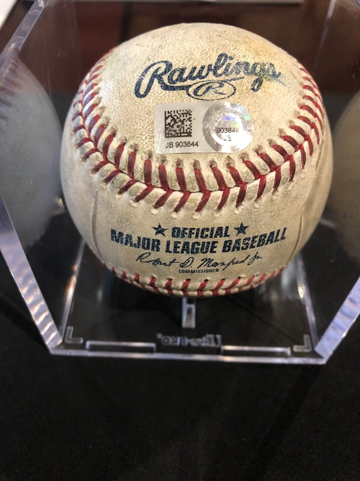 Bryce Harper MLB Game Used Single 4/8/18 Hit #792 3 Player Ball Mets vs National