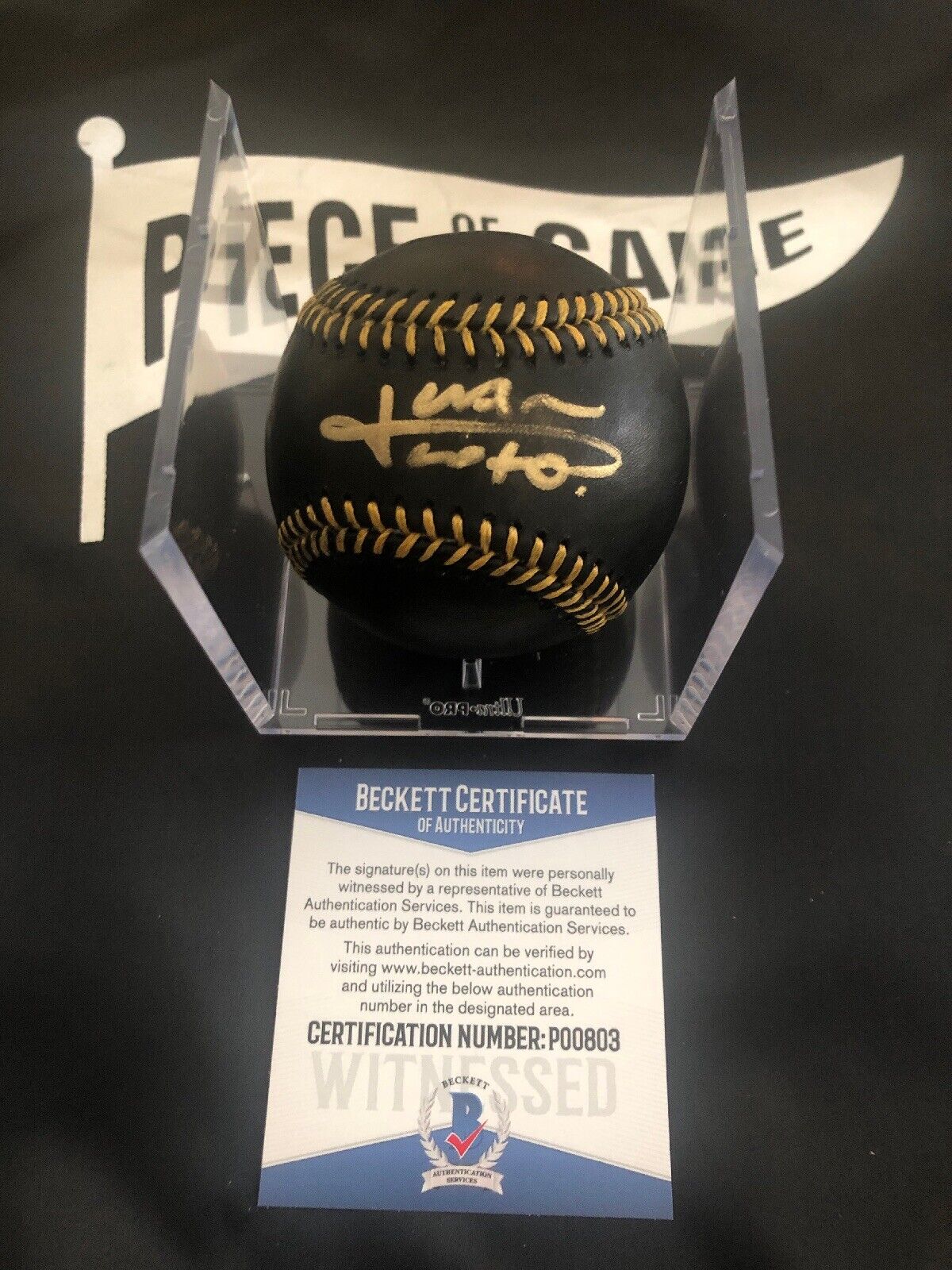 Juan Soto Autographed Black MLB Baseball Sweet Spot Signed in Gold Washington