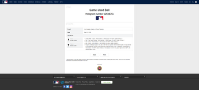 Shohei Ohtani MLB Game Used Single Baseball 8/5/18 Career Hit #52 ROY Season