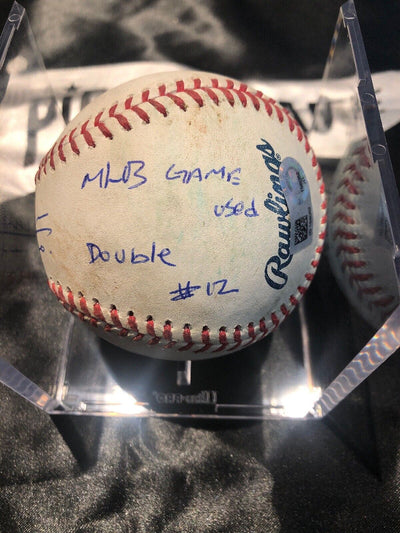 Juan Soto MLB Game Used Double to Acuna Jr Signed Baseball 7/22/18 Double #12