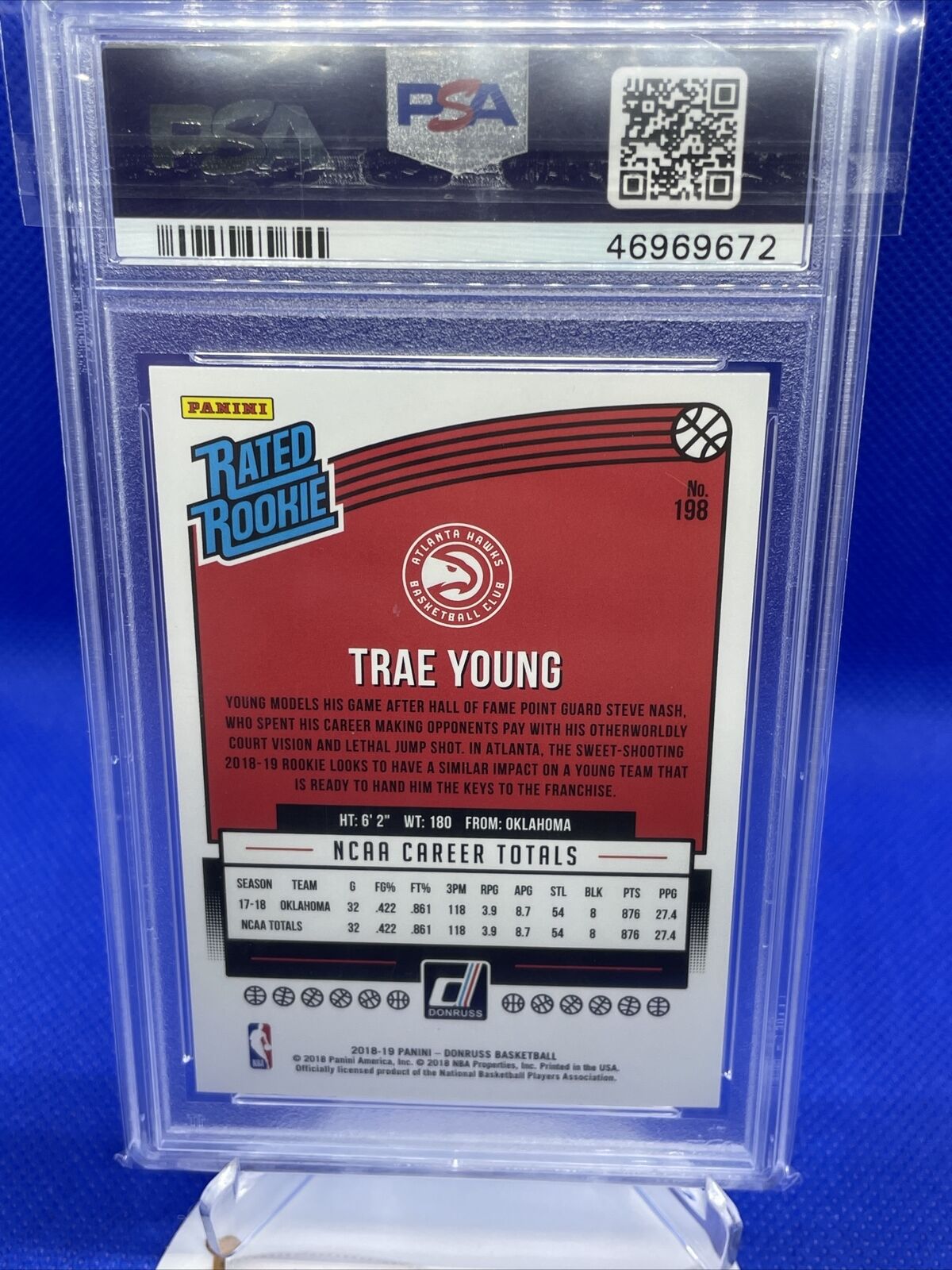 Trae Young 2018-19 Panini Donruss Optic Rated Rookie Shock Autograph RC Card  #198 PSA/DNA (White)