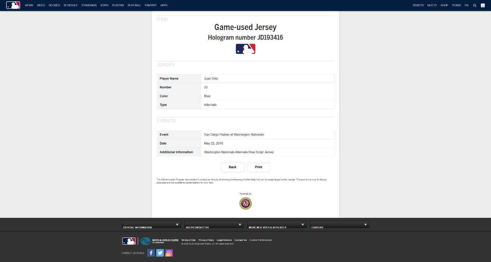 Juan Soto MLB Game Used Rookie Season Jersey Career HR #14 Nationals