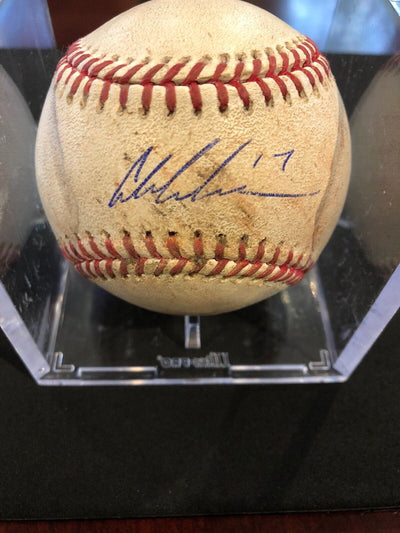 Austin Meadows MLB Debut Game Used Autographed Baseball 5/29/18 Hosmer Double