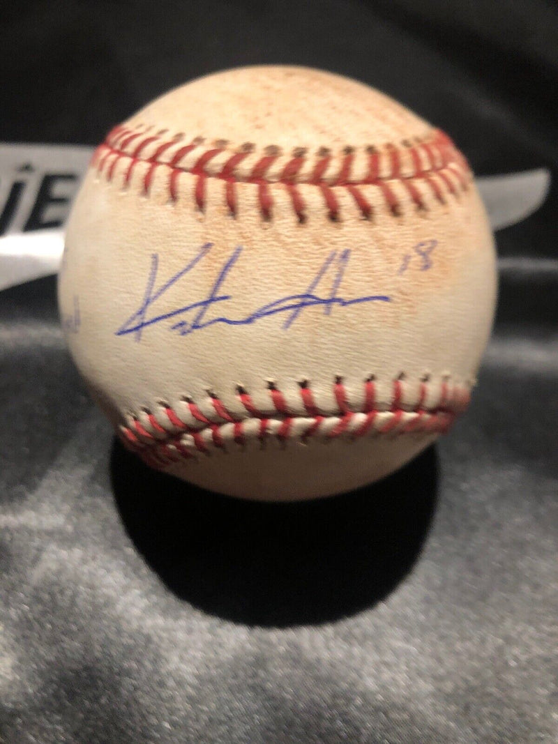 Keston Hiura Game Used MLB Authenticated Double Ball Auto 5/30/19 1st Career 2B