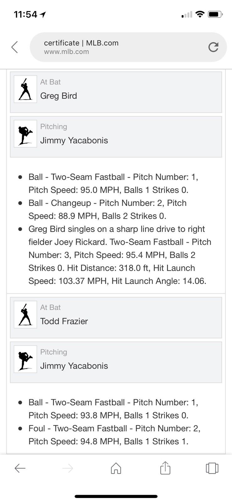 Greg Bird MLB Game Used Single Signed Logo Baseball 9/5/17 Career Hit #55