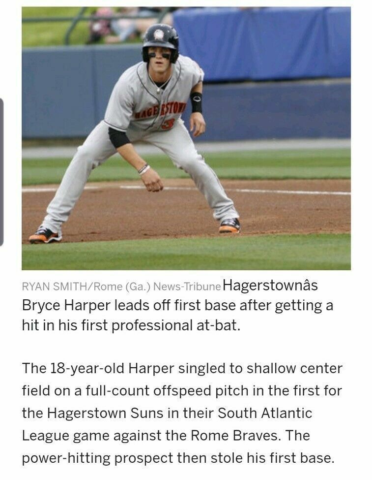 Bryce Harper MLB Authenicated Game Used First ever Stolen Base Pro Debut
