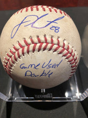 JD Martinez Redsox MLB Game Used Double Inscribed Autographed Baseball 8/16/16