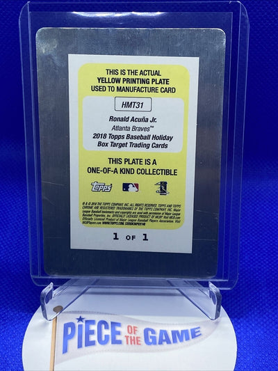 2018 Topps Holiday Yellow Printing Plate Ronald Acuna Jr. 1/1 RAW
