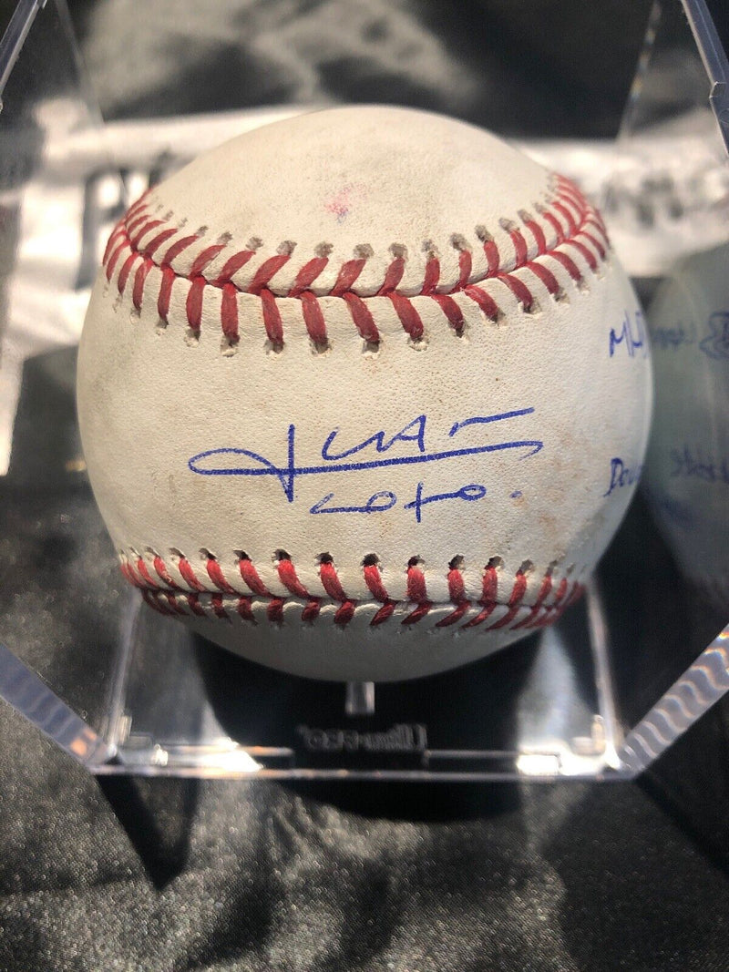 Juan Soto MLB Game Used Double to Acuna Jr Signed Baseball 7/22/18 Double 