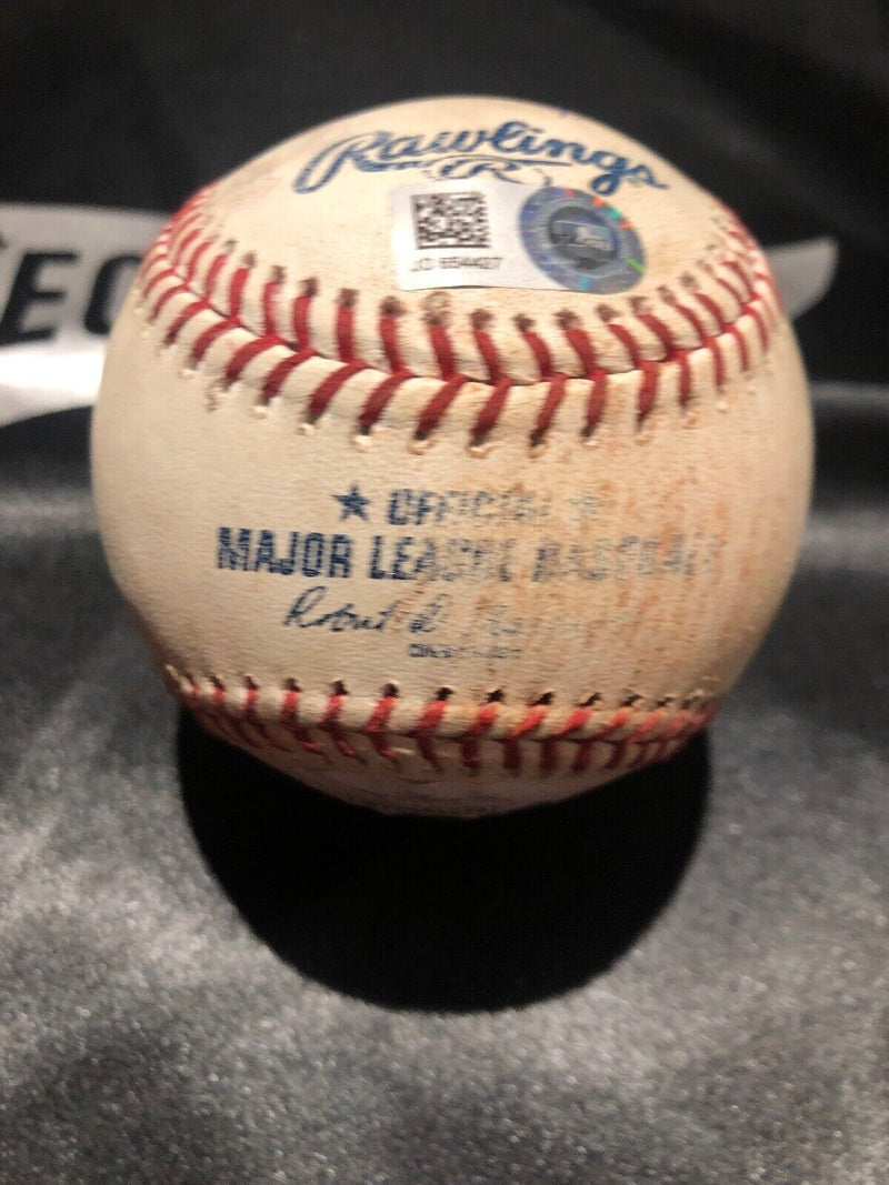 Keston Hiura Game Used MLB Authenticated Double Ball Auto 5/30/19 1st Career 2B