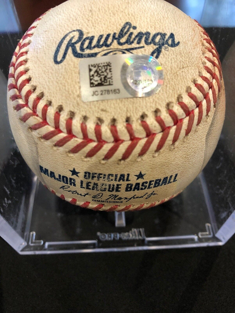 Austin Meadows MLB Debut Game Used Autographed Baseball 5/29/18 Hosmer Double