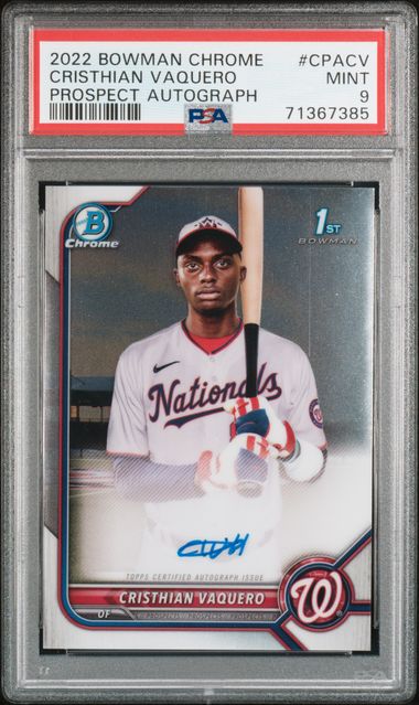 Cristhian Vaquero 2022 Bowman Chrome Prospect Autograph PSA 9