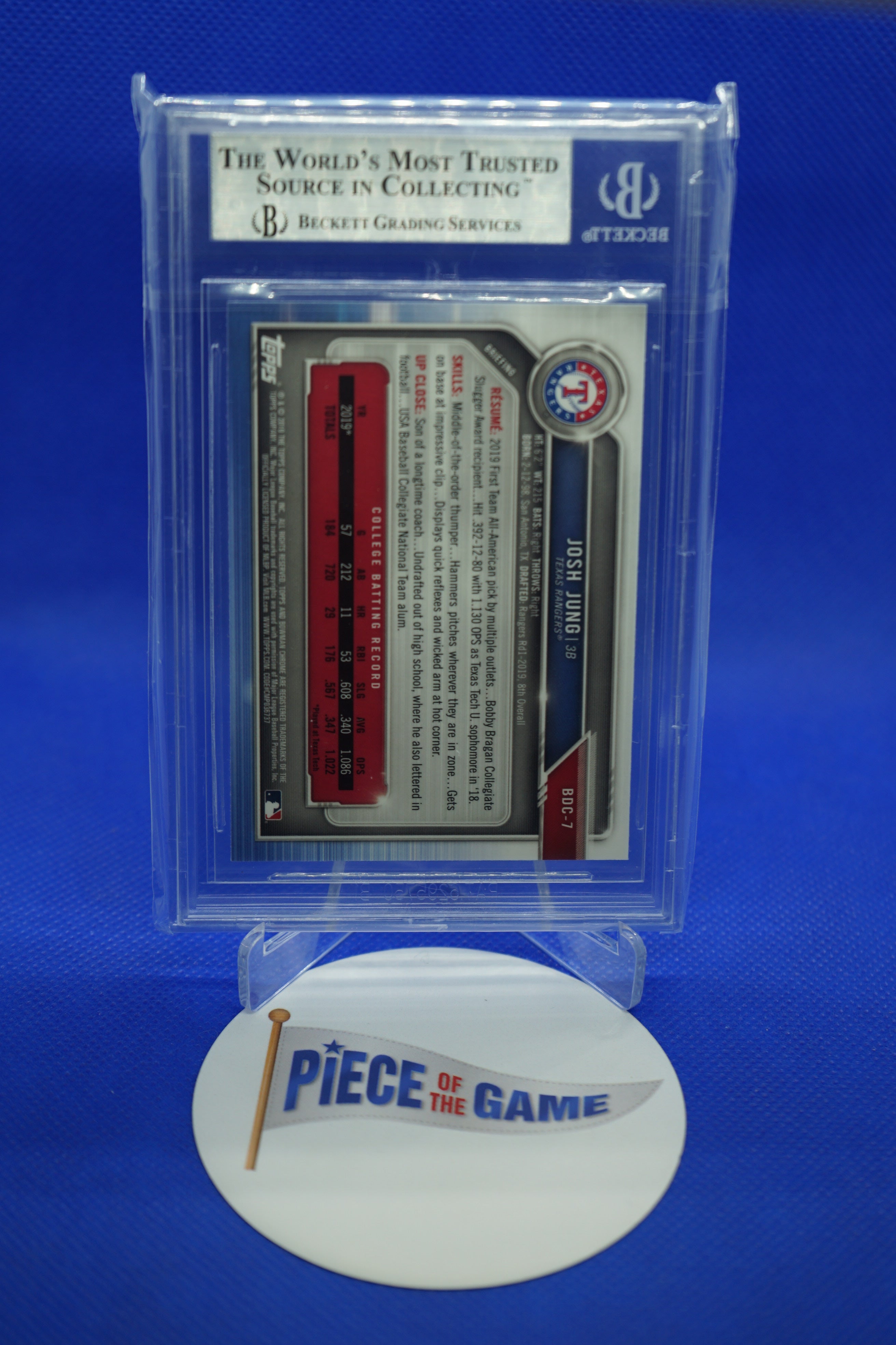 2019 Bowman Chrome Draft Josh Jung Sapphire BGS 9