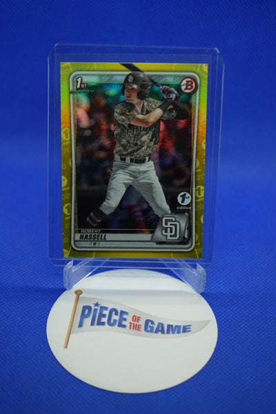 Robert Hassell 2020 1st Bowman 1st Edition yellow foil 01/75 raw